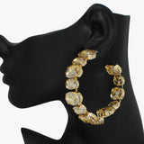 92292, 60MM OVAL ACCENT IN AND OUT RHINESTONE ROUND HOOP EARRING