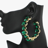 92292, 60MM OVAL ACCENT IN AND OUT RHINESTONE ROUND HOOP EARRING