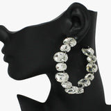 92292, 60MM OVAL ACCENT IN AND OUT RHINESTONE ROUND HOOP EARRING
