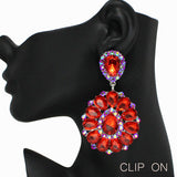 92301, TEARDROP ACCENT RHINESTONE EVENING CLIP ON EARRING, WEDDING, BRIDAL, PROM