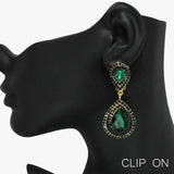 92307, TEARDROP ACCENT RHINESTONE EVENING CLIP ON EARRING