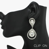 92307, TEARDROP ACCENT RHINESTONE EVENING CLIP ON EARRING