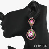 92307, TEARDROP ACCENT RHINESTONE EVENING CLIP ON EARRING