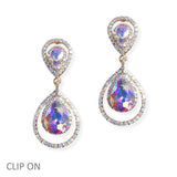 92307, TEARDROP ACCENT RHINESTONE EVENING CLIP ON EARRING