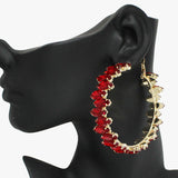92347, 60MM MARQUISE RHINESTONE ACCENT ROUND HOOP EARRING