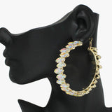 92347, 60MM MARQUISE RHINESTONE ACCENT ROUND HOOP EARRING