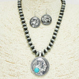 Western Engraved Coin with Navajo Bead Necklace