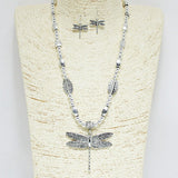 92352, GARDEN DRAGONFLY CHARM MIXED BEAD NECKLACE