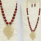 Leaf Charm Mixed Beaded Long Necklace