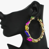 92360, 60MM MULTI RHINESTONE ROUND HOOP EARRING