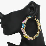 92360, 60MM MULTI RHINESTONE ROUND HOOP EARRING