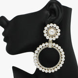 92382, OVERSIZED ROUND PEARL WITH RHINESTONE EARRING