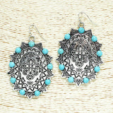 92422, WESTERN CROSS ENGRAVED TURQUOISE STONE EARRING