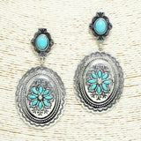 Western Oval Engraved Turquoise Stone Earring