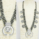 Western Coin Squash Blossom with Navajo Bead Long Necklace