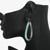 92444, WESTERN TURQUOISE STONE TEARDROP HOOP EARRING