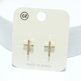 92450, DAINTY CROSS CUBIC ZIRCONIA STUD EARRING
