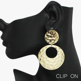 92459, HAMMERED GEOMETRIC METAL CLIP ON EARRING