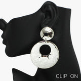 92490, HAMMERED GEOMETRIC ROUND METAL CLIP ON EARRING