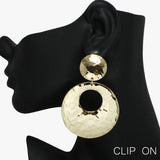 92490, HAMMERED GEOMETRIC ROUND METAL CLIP ON EARRING