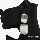 92492, GEOMETRIC RECTANGLE SCRATCH METAL CLIP ON EARRING