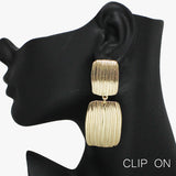 92492, GEOMETRIC RECTANGLE SCRATCH METAL CLIP ON EARRING