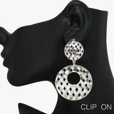 92493, WAFFLE TEXTURE METAL CLIP ON EARRING