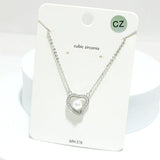 93537, HEART WITH PEARL CUBIC ZIRCONIA PENDANT NECKLACE, VALENTINE'S DAY