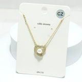 93537, HEART WITH PEARL CUBIC ZIRCONIA PENDANT NECKLACE, VALENTINE'S DAY