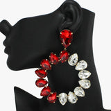 93552, TWO TONE OVERSIZED MARQUISE RHINESTONE ACCENT EARRING