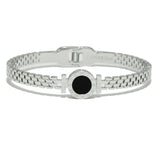 93562, ROUND ROMAN NUMERAL ACCENT STAINLESS STEEL BANGLE BRACELET
