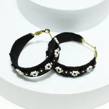 93568, FLOWER BEAD ACCENT HOOP EARRING