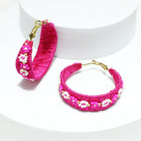 93568, FLOWER BEAD ACCENT HOOP EARRING