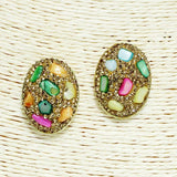 Semi Precious Stone Accent Convex Oval Earring