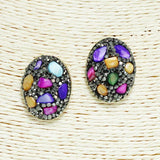 Semi Precious Stone Accent Convex Oval Earring - view 2