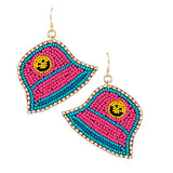 93609, SMILE HAPPY FACE BUCKET HAT SEED BEAD EARRING