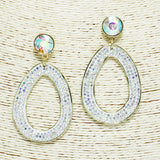 93629, OVAL SHAPE PAVE RHINESTONE DANGLE EARRING
