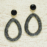 93629, OVAL SHAPE PAVE RHINESTONE DANGLE EARRING