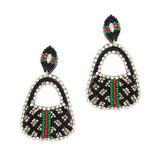 93641, HANDBAG PURSE SEED BEAD WITH PAVE RHINESTONE EARRING