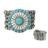 Western Turquoise Stone with Navajo Bead Stretch Bracelet