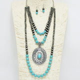 Western Concho with Navajo Bead Layered Long Necklace