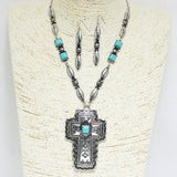 93667, WESTERN CROSS WITH TURQUOISE STONE NECKLACE