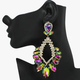 93675, OVERSIZED MULTI SHAPE RHINESTONE EARRING, WEDDING, BRIDAL, PROM