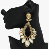93675, OVERSIZED MULTI SHAPE RHINESTONE EARRING, WEDDING, BRIDAL, PROM