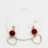 93710, 14K GOLD DIPPED HEART WITH FUR BALL EARRING, VALENTINE'S DAY