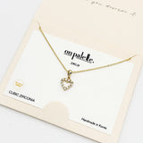 93716, 14K GOLD DIPPED DAINTY HEART CZ PENDANT NECKLACE, VALENTINE'S DAY