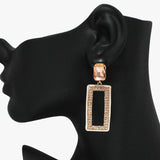 93740, GEOMETRIC RECTANGLE RHINESTONE EARRING, WEDDING, BRIDAL, PROM
