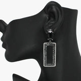 93740, GEOMETRIC RECTANGLE RHINESTONE EARRING, WEDDING, BRIDAL, PROM