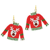 93771, CHRISTMAS REINDEER UGLY SWEATER SEED BEAD EARRING