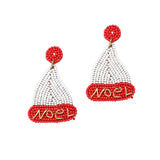 93771, CHRISTMAS "NOEL" SANTA HAT SEED BEAD EARRING